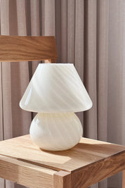 Vintage Murano Mushroom Bordlampe i Lysegul/Creme med Swirl | H27 cm Studio Hafnia