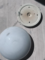 Vintage Murano Plafond Loftslampe/Væglampe i Hvidt Swirl Glas | Ø32 cm Studio Hafnia