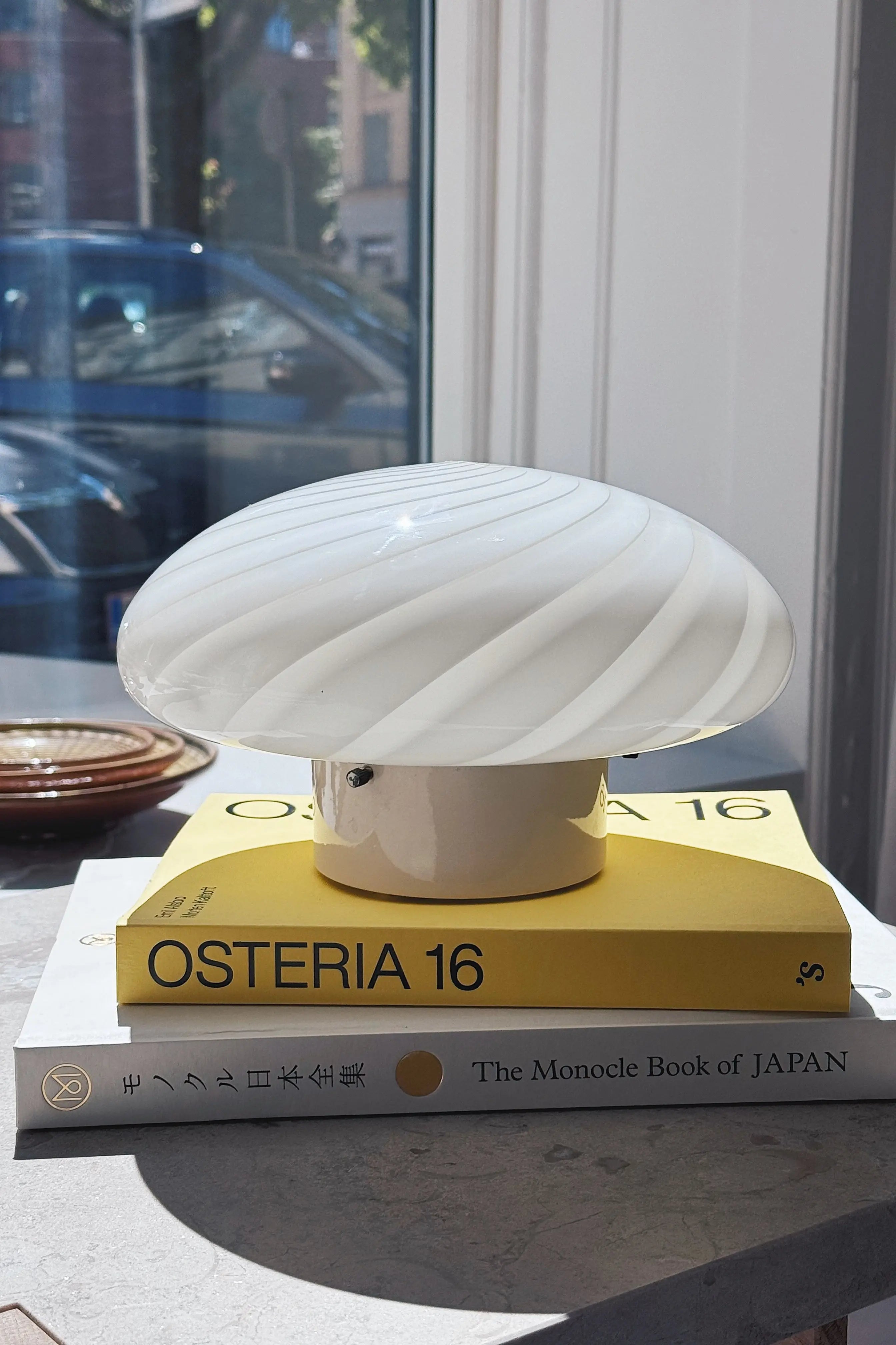 Handmade Murano flush mount in white swirl glass, vintage from the 1970s