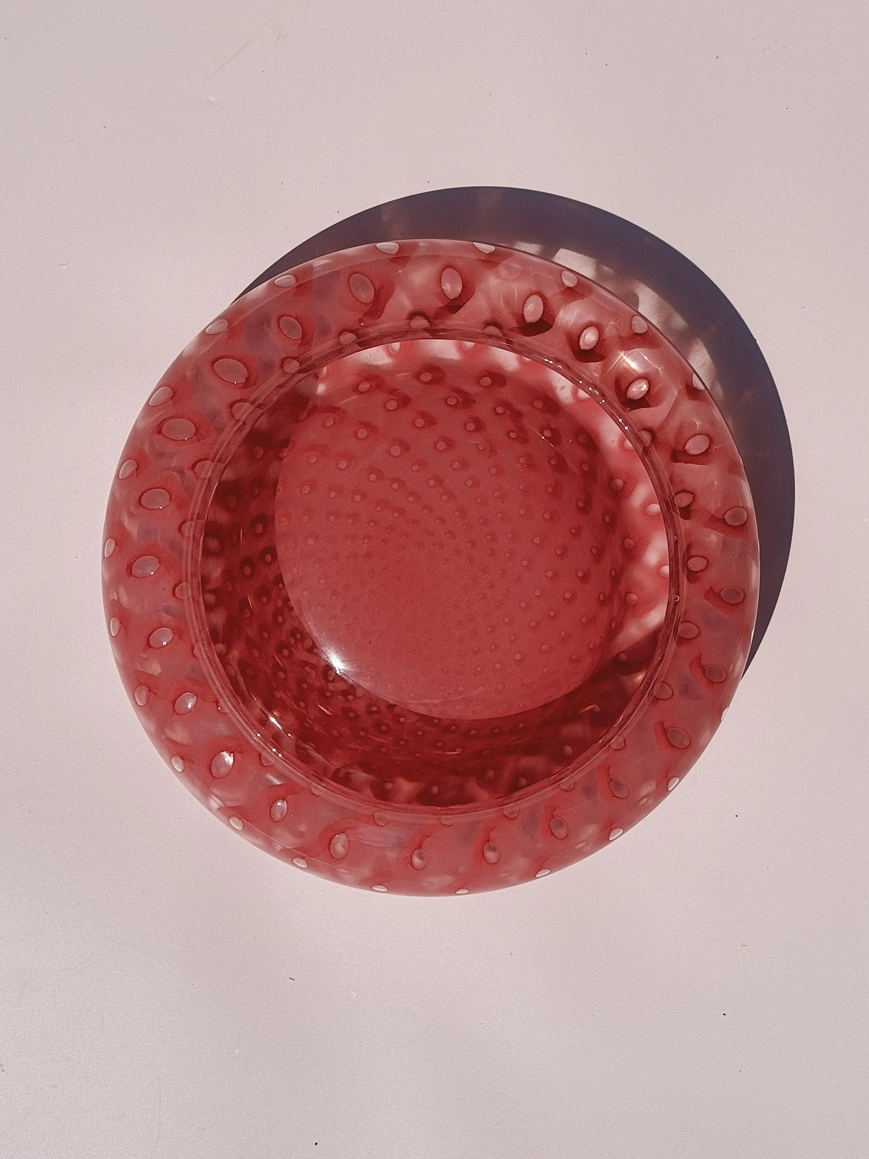Vintage Murano Skål i Pink med Optiske Mønstre | D24 cm Studio Hafnia