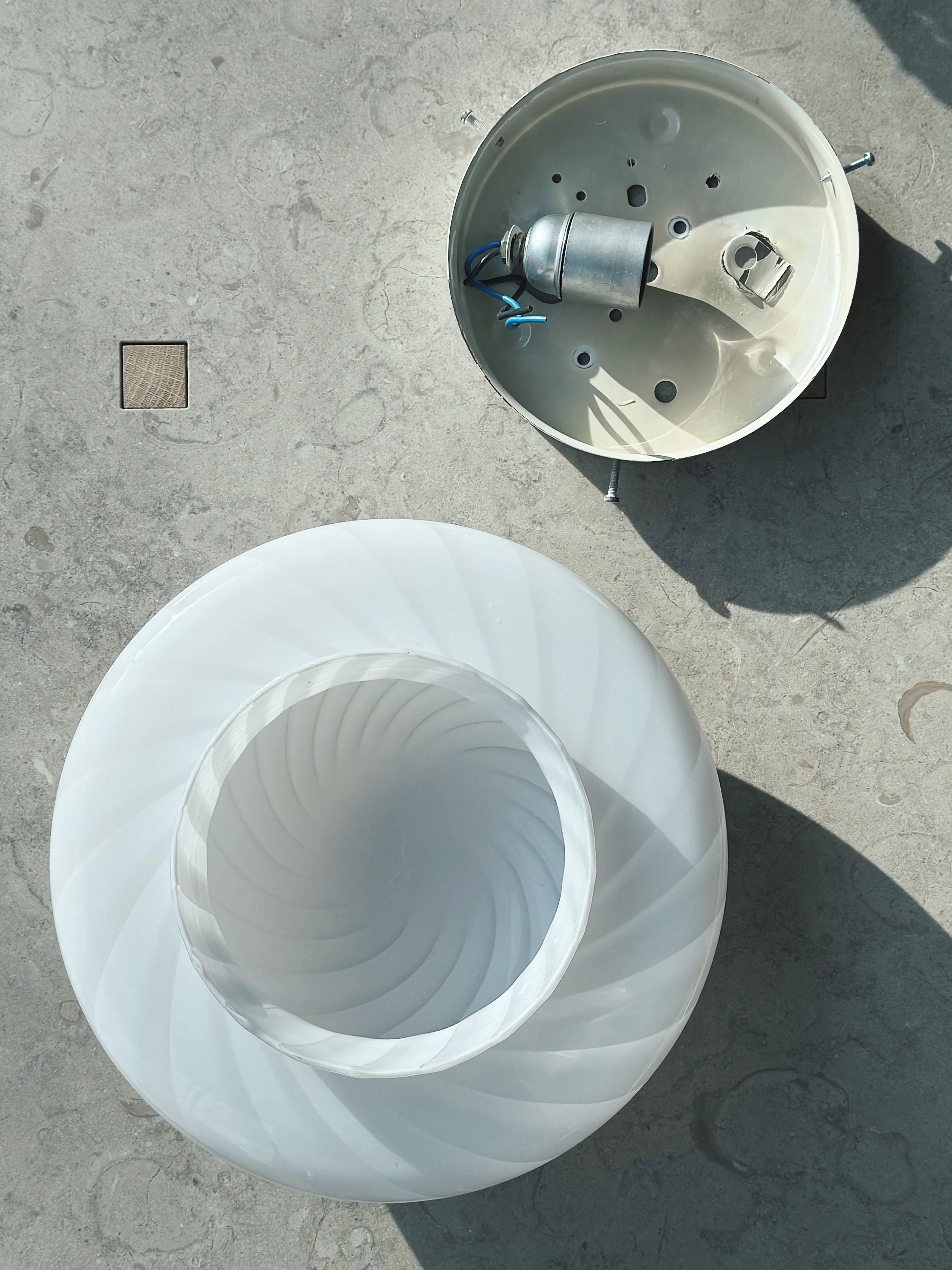 Vintage Murano Swirl Plafond lofts/væglampe | Hvid 28 cm Studio Hafnia