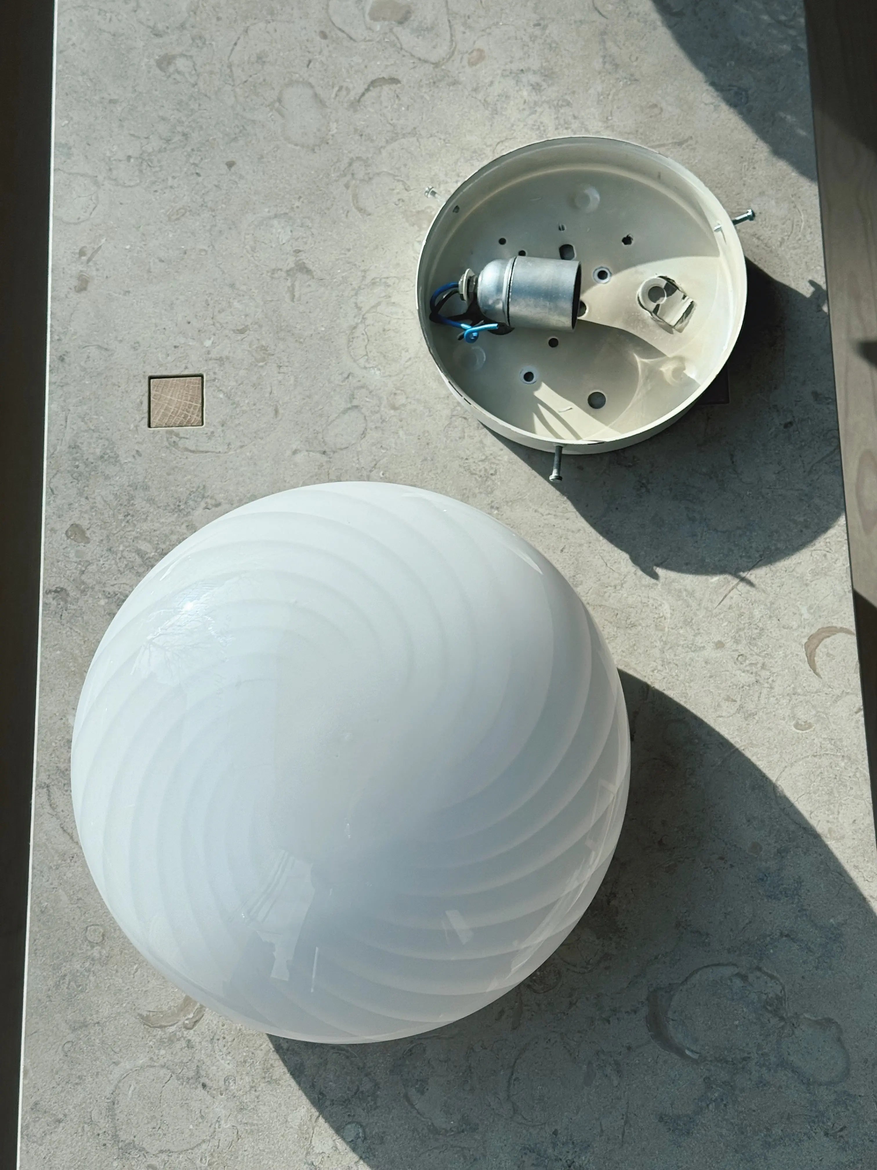 Vintage Murano Swirl Plafond lofts/væglampe | Hvid 28 cm Studio Hafnia