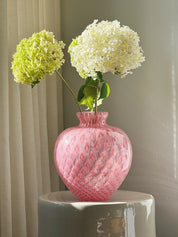 Vintage Murano Vase i Pink med Geometrisk Mønster | H27 cm Studio Hafnia