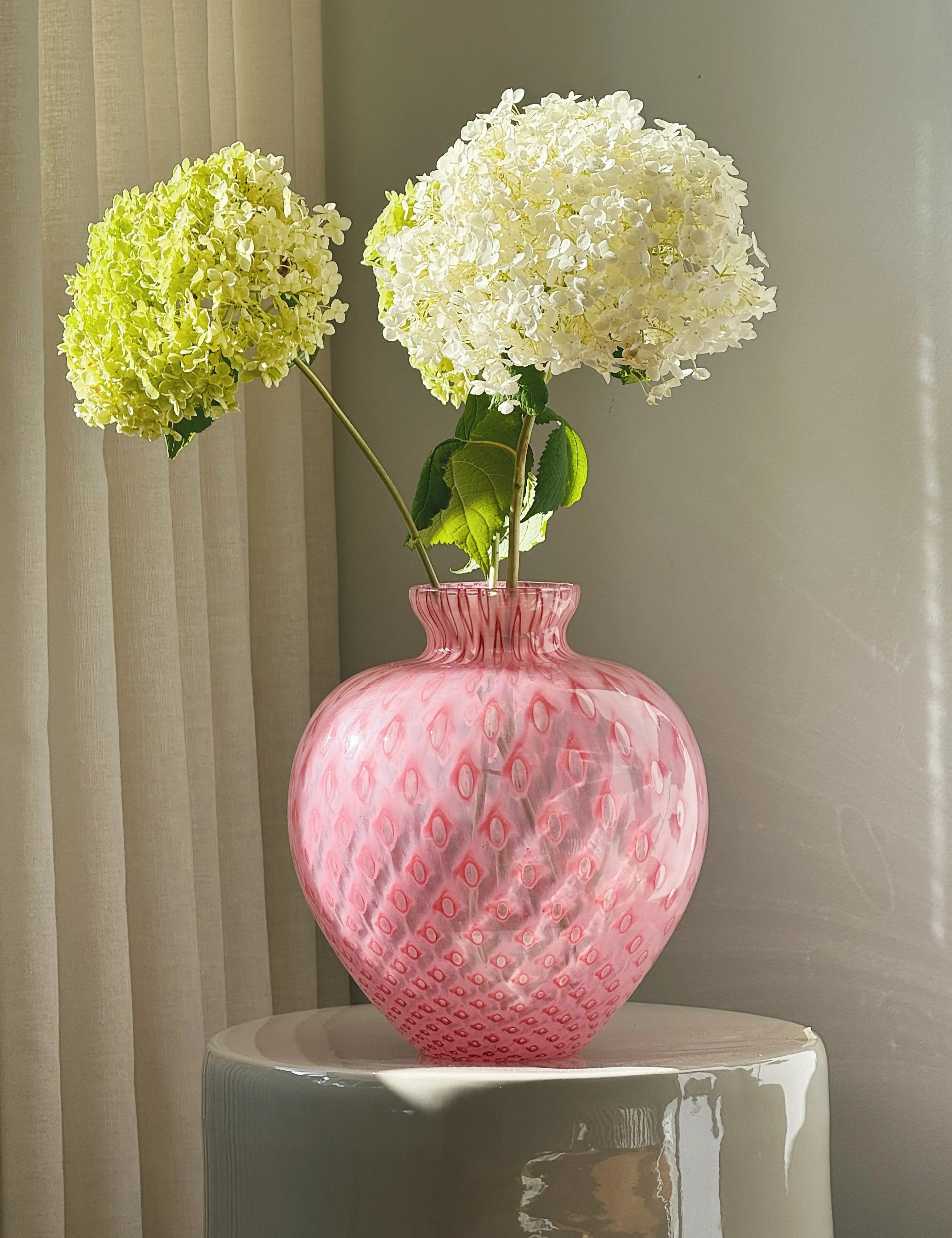 Vintage Murano Vase i Pink med Geometrisk Mønster | H27 cm Studio Hafnia