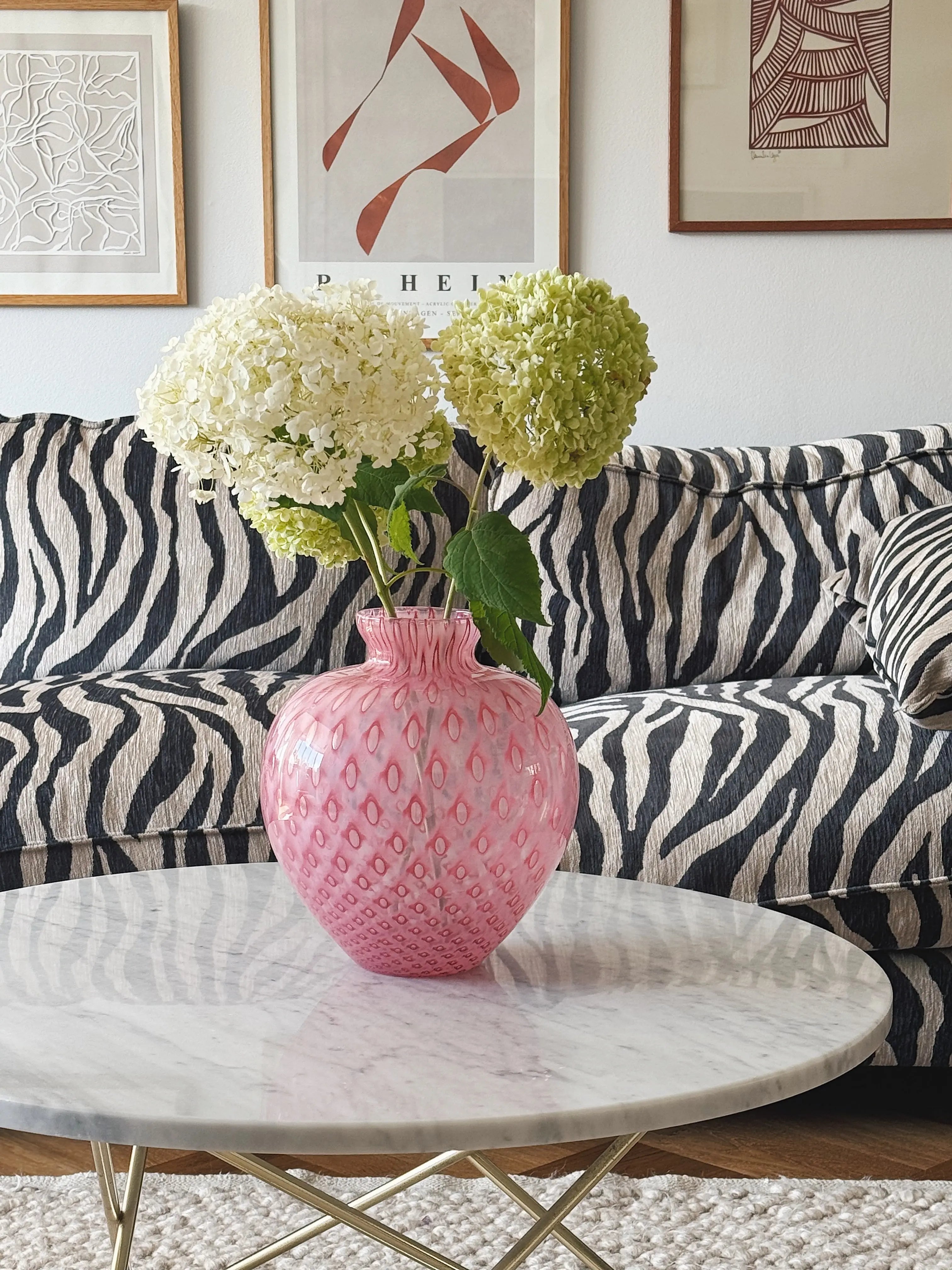 Vintage Murano Vase i Pink med Geometrisk Mønster | H27 cm Studio Hafnia