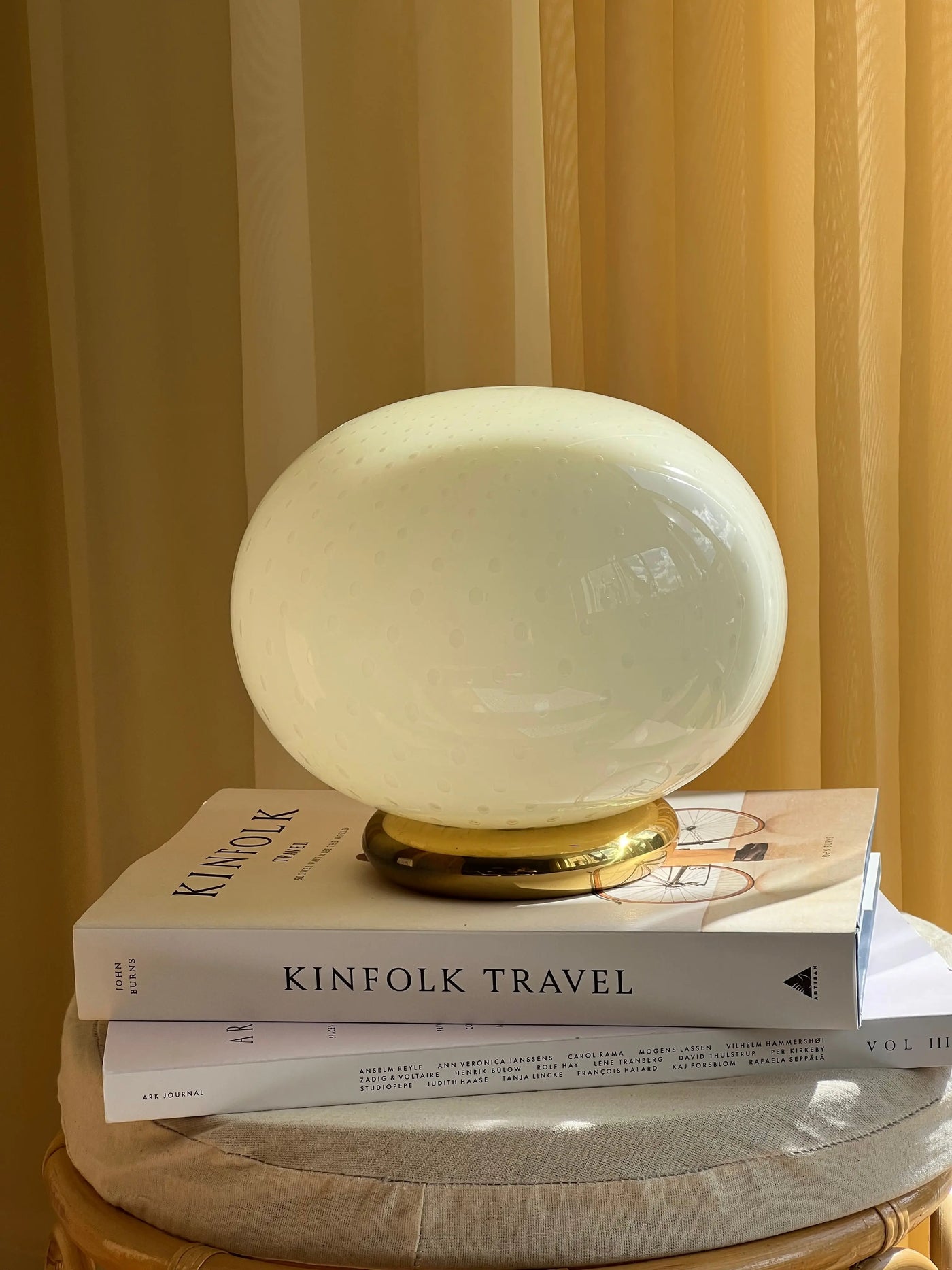 Vintage Murano bordlampe | Gul glas med prikker, H18 cm Murano