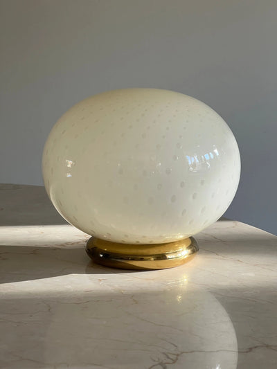 Vintage Murano bordlampe | Gul glas med striber, H18 cm Murano