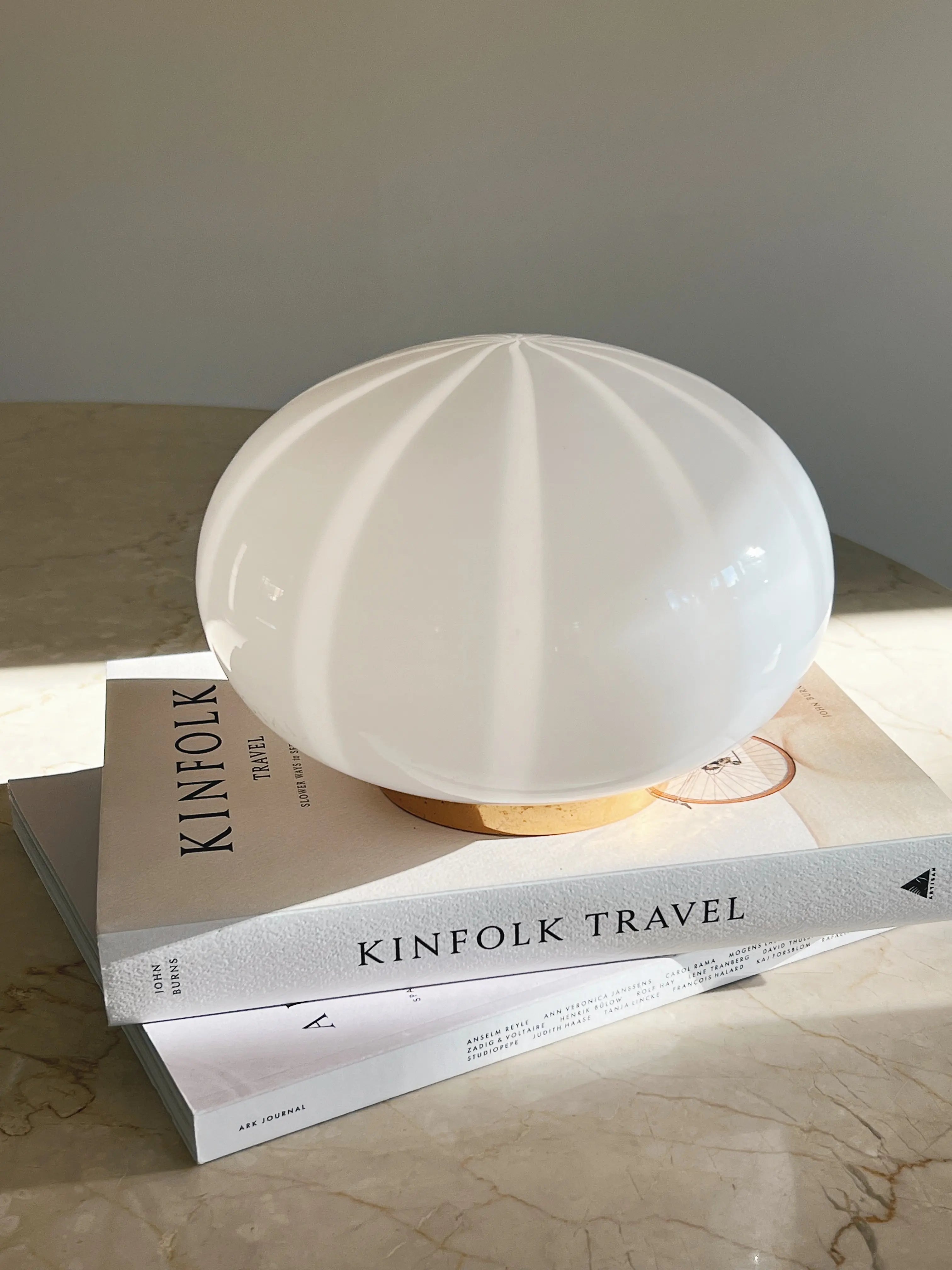 Vintage Murano bordlampe | Hvid glas med striber, H15 cm Murano