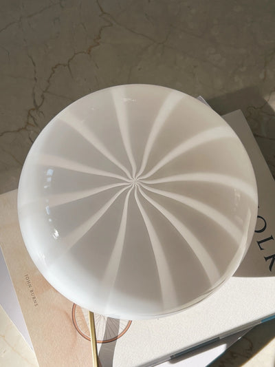 Vintage Murano bordlampe | Hvid glas med striber, H15 cm Murano