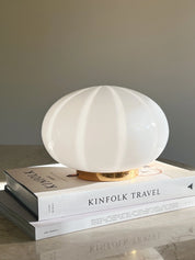 Vintage Murano bordlampe | Hvid glas med striber, H15 cm Murano