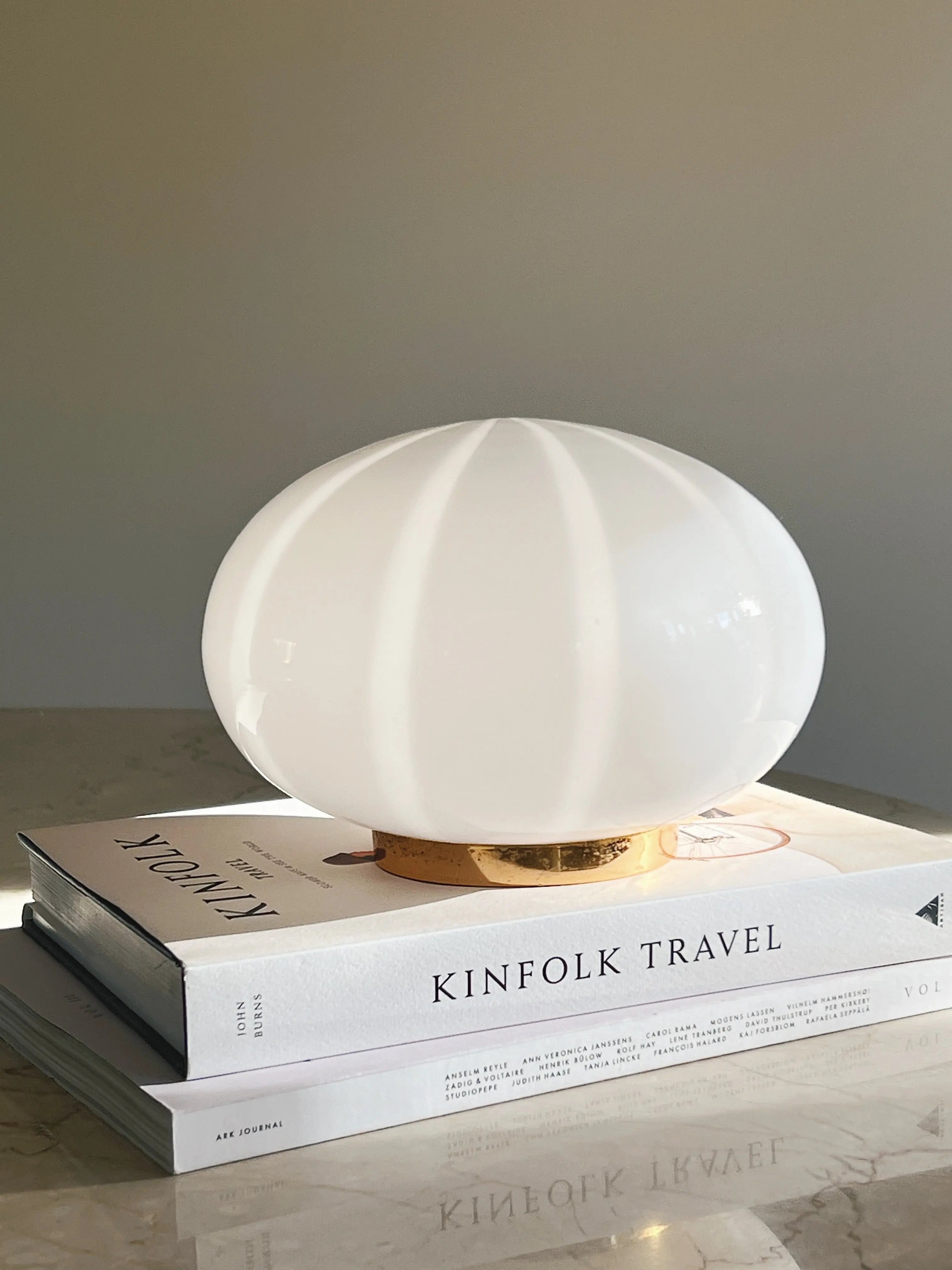 Vintage Murano bordlampe | Hvid glas med striber, H15 cm Murano