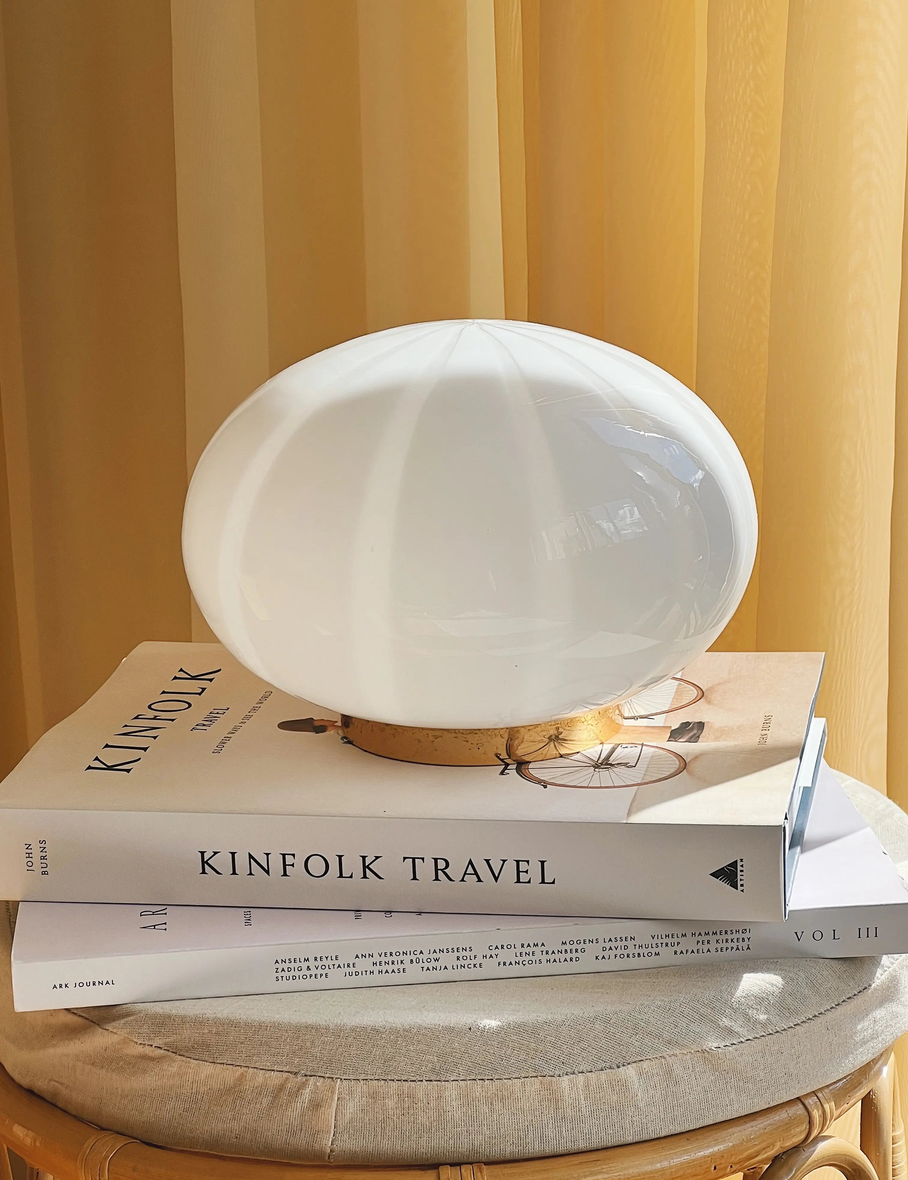 Vintage Murano bordlampe | Hvid glas med striber, H15 cm Murano