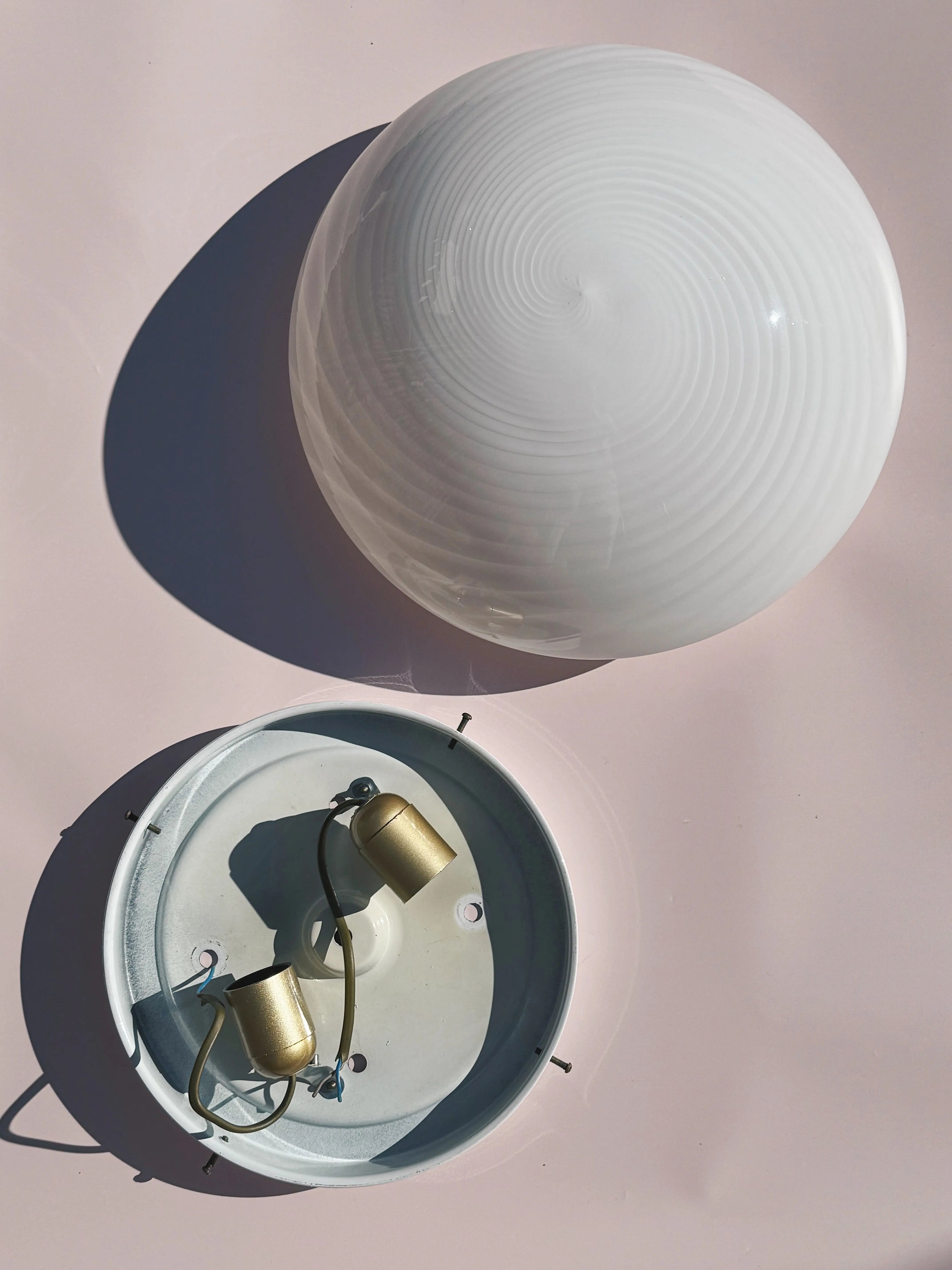 Vintage Murano plafond lofts-/væglampe | Hvid, Ø33 cm Studio Hafnia