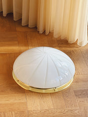 Vintage Murano plafond loftslampe/væglampe | Hvid swirl glas med messing base, Ø40 cm Studio Hafnia