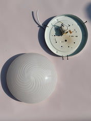 Vintage Murano plafondlampe i hvidt swirl glas | Loft-/væglampe Ø30 cm Studio Hafnia