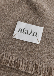 Aiayu Haya throw in Pure Soil – close-up of the jacquard weave and fringes in sartuul wool