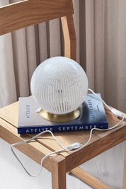 Vintage Murano globe table lamp in white glass with brass base, new white cord with EU plug