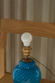 Vintage Murano lampefod i azurblåt glas, H26 cm op til fatningen