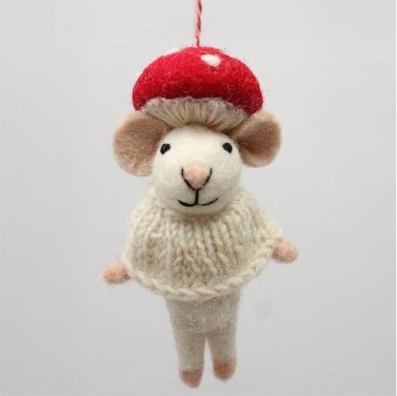 Håndlavet Ornament – Mus med Svampehat | 12 cm Studio Hafnia