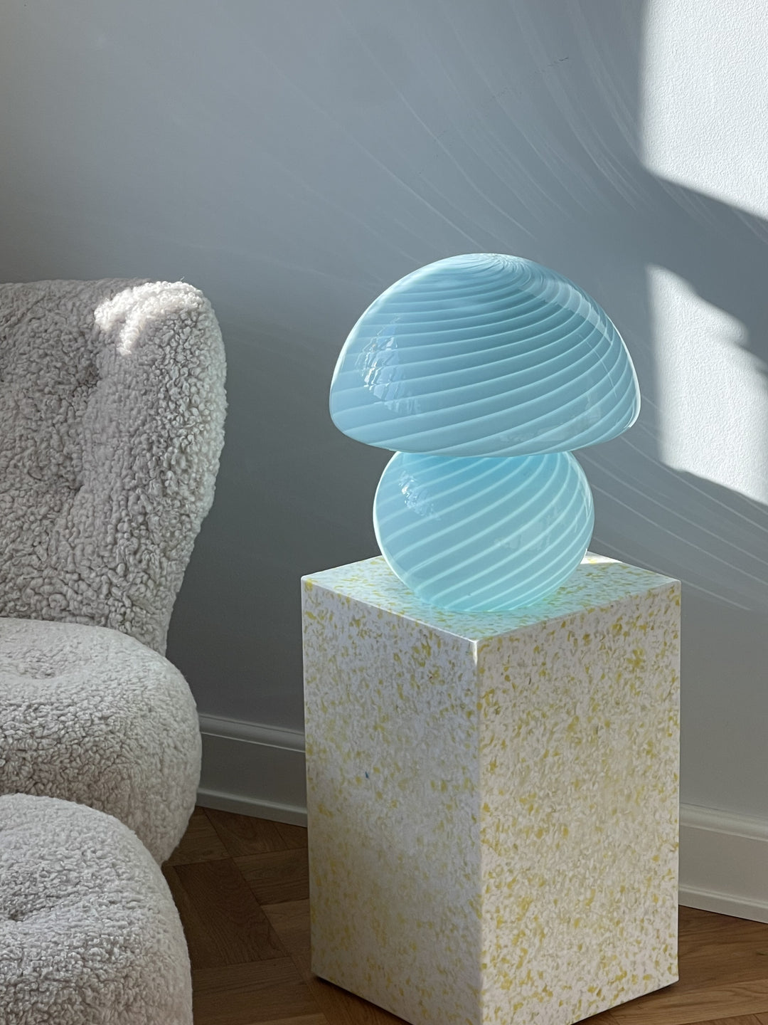 Vintage Murano Vetri Swirl Mushroom bordlampe | Blå, H40 cm Murano