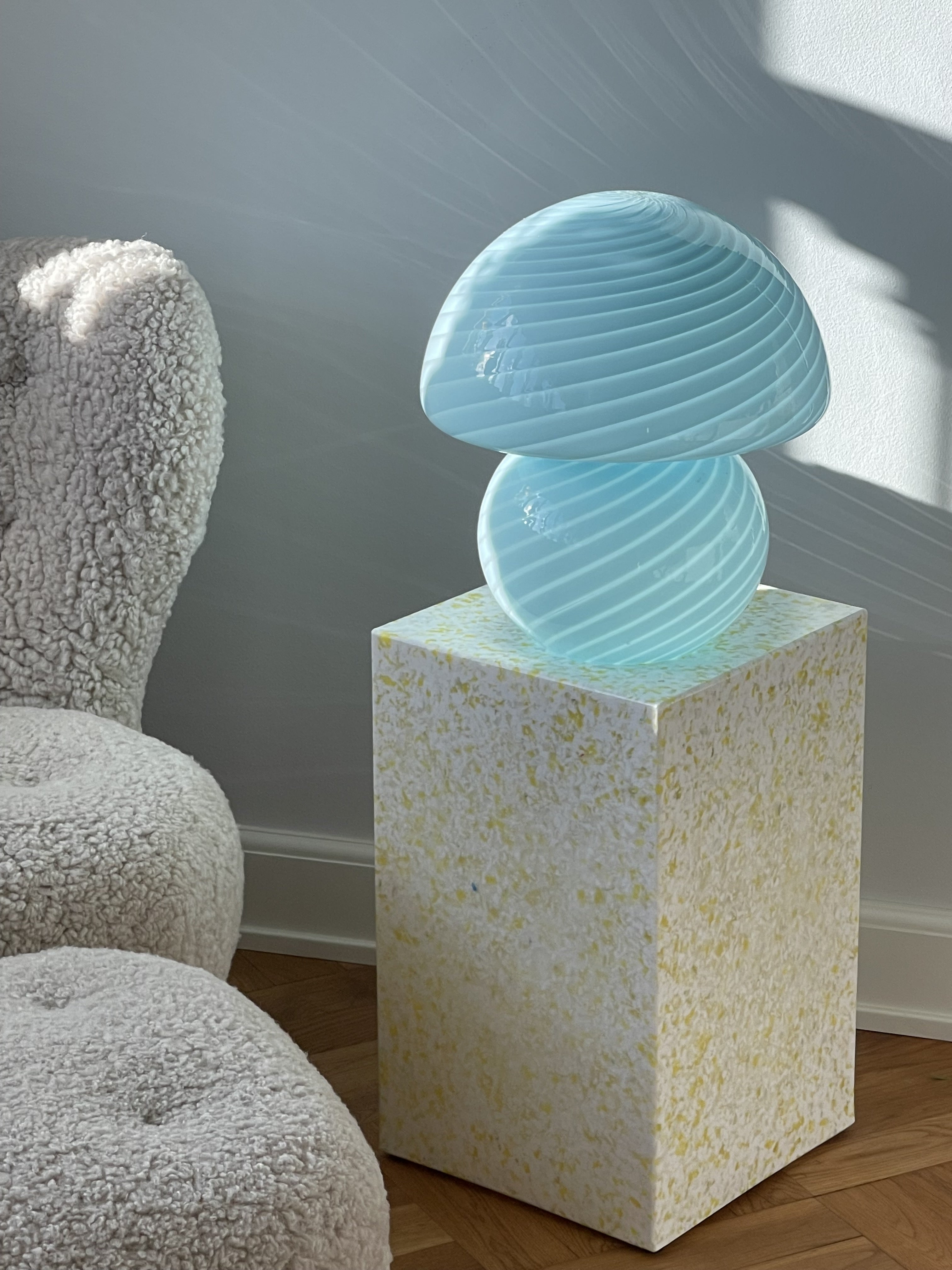 Vintage Murano Vetri Swirl Mushroom bordlampe | Blå, H40 cm Murano