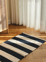Gulvtæppe i bomuld | Mørkeblå/beige striber 70 x 140 cm Studio Hafnia