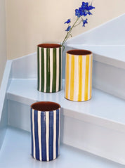Håndlavet terracotta vase | Blå striber Casa Cubista