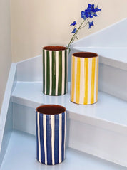 Håndlavet terracotta vase | Grønne striber Casa Cubista