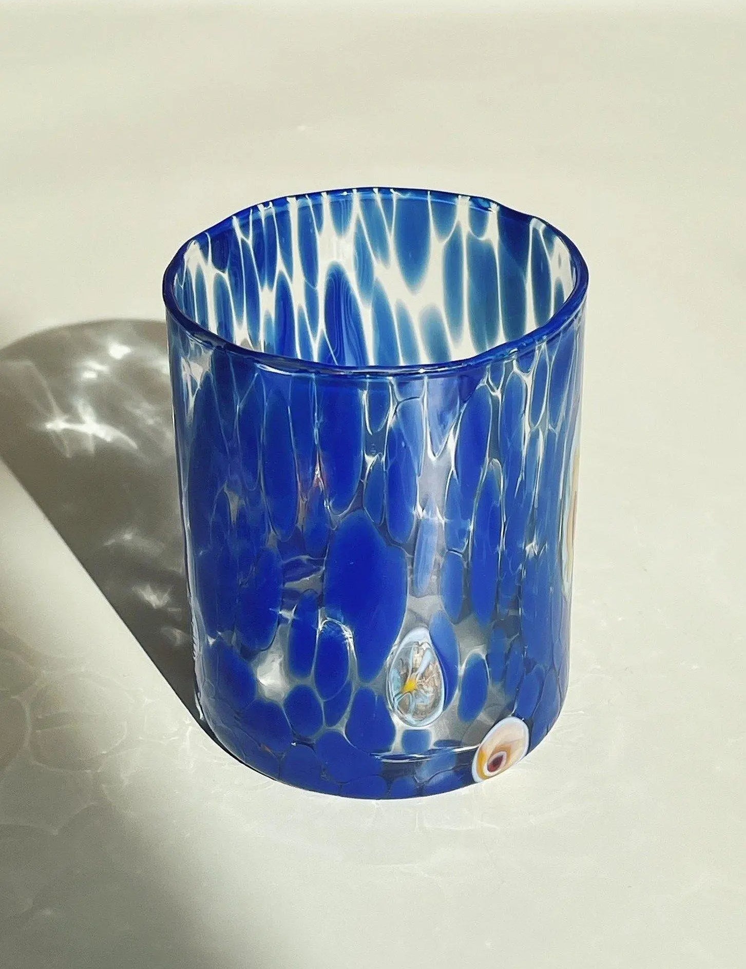 Murano Drikkeglas med flad bund | Gennemsigtig med blå pletter Murano