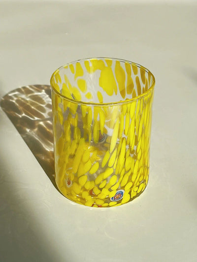 Murano Drikkeglas med flad bund | Gennemsigtig med gule pletter Murano
