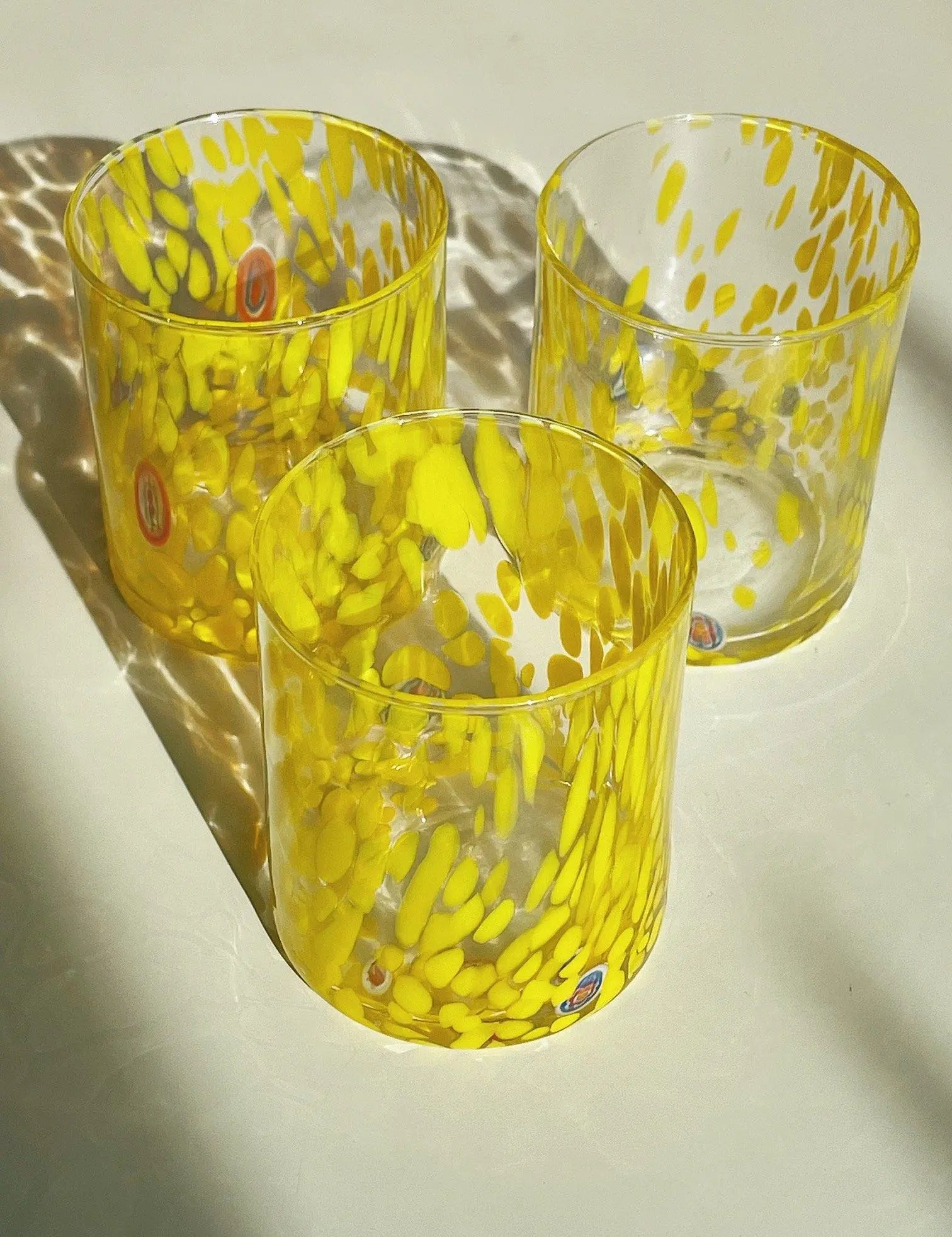 Murano Drikkeglas med flad bund | Gennemsigtig med gule pletter Murano