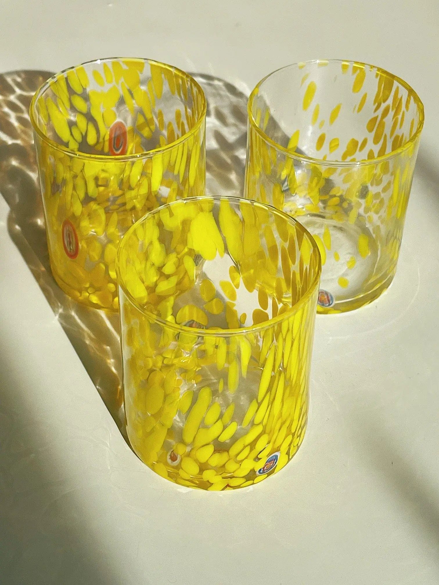 Murano Drikkeglas med flad bund | Gennemsigtig med gule pletter Murano