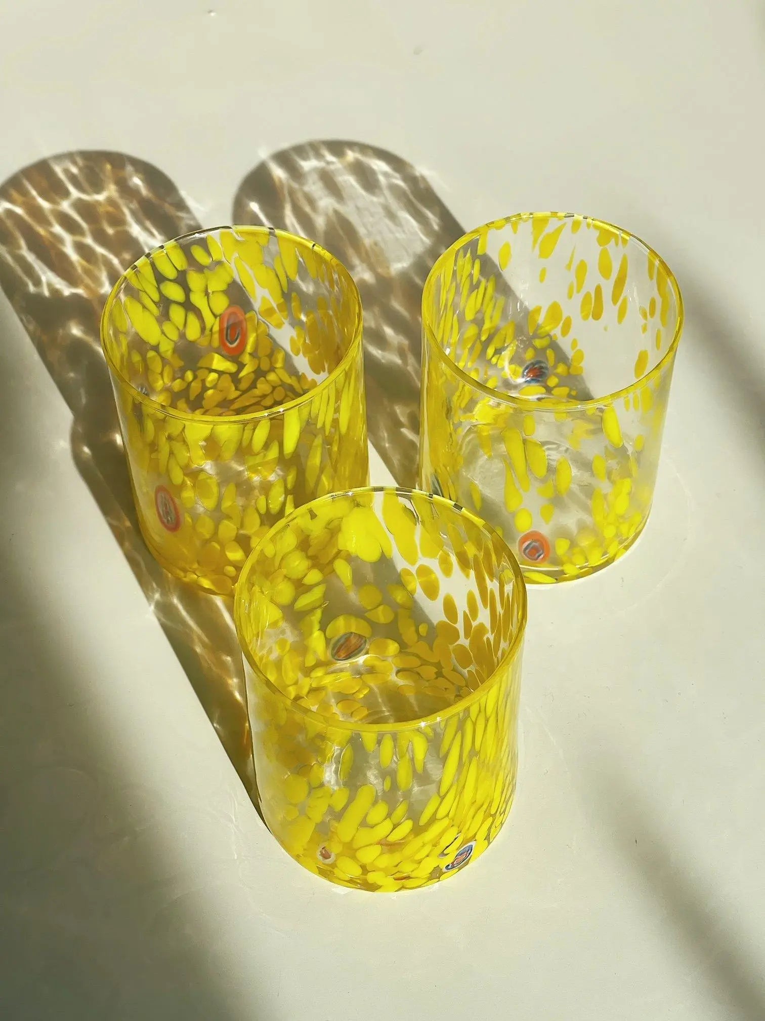 Murano Drikkeglas med flad bund | Gennemsigtig med gule pletter Murano