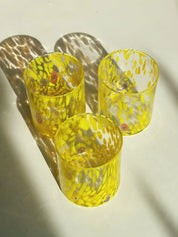 Murano Drikkeglas med flad bund | Gennemsigtig med gule pletter Murano