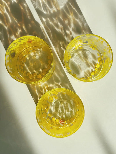 Murano Drikkeglas med flad bund | Gennemsigtig med gule pletter Murano