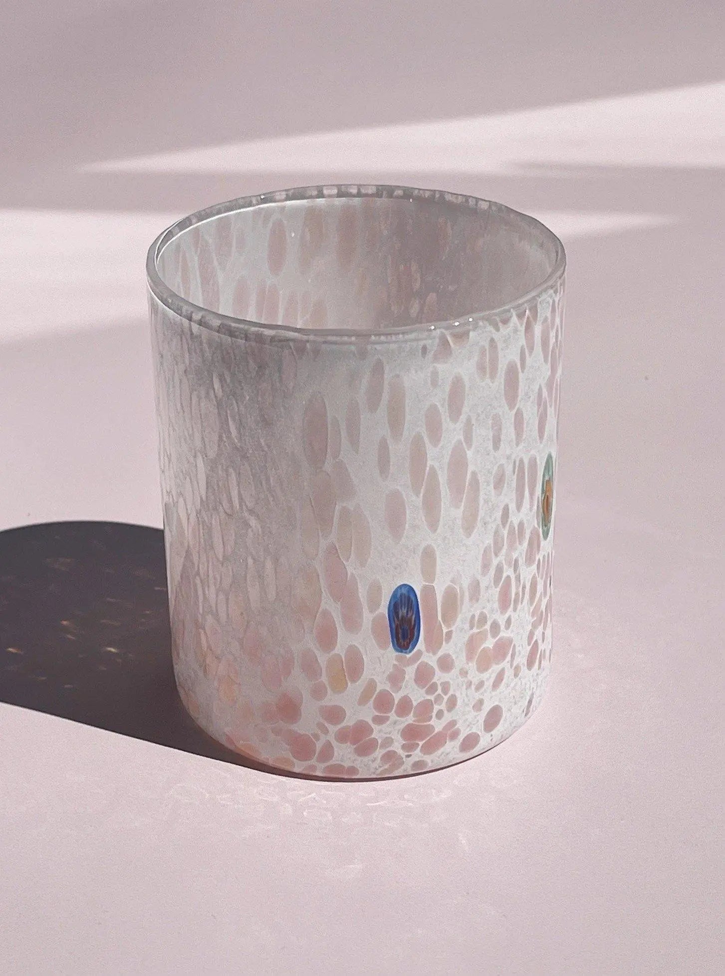 Murano Drikkeglas med flad bund | Hvid/Pink Murano