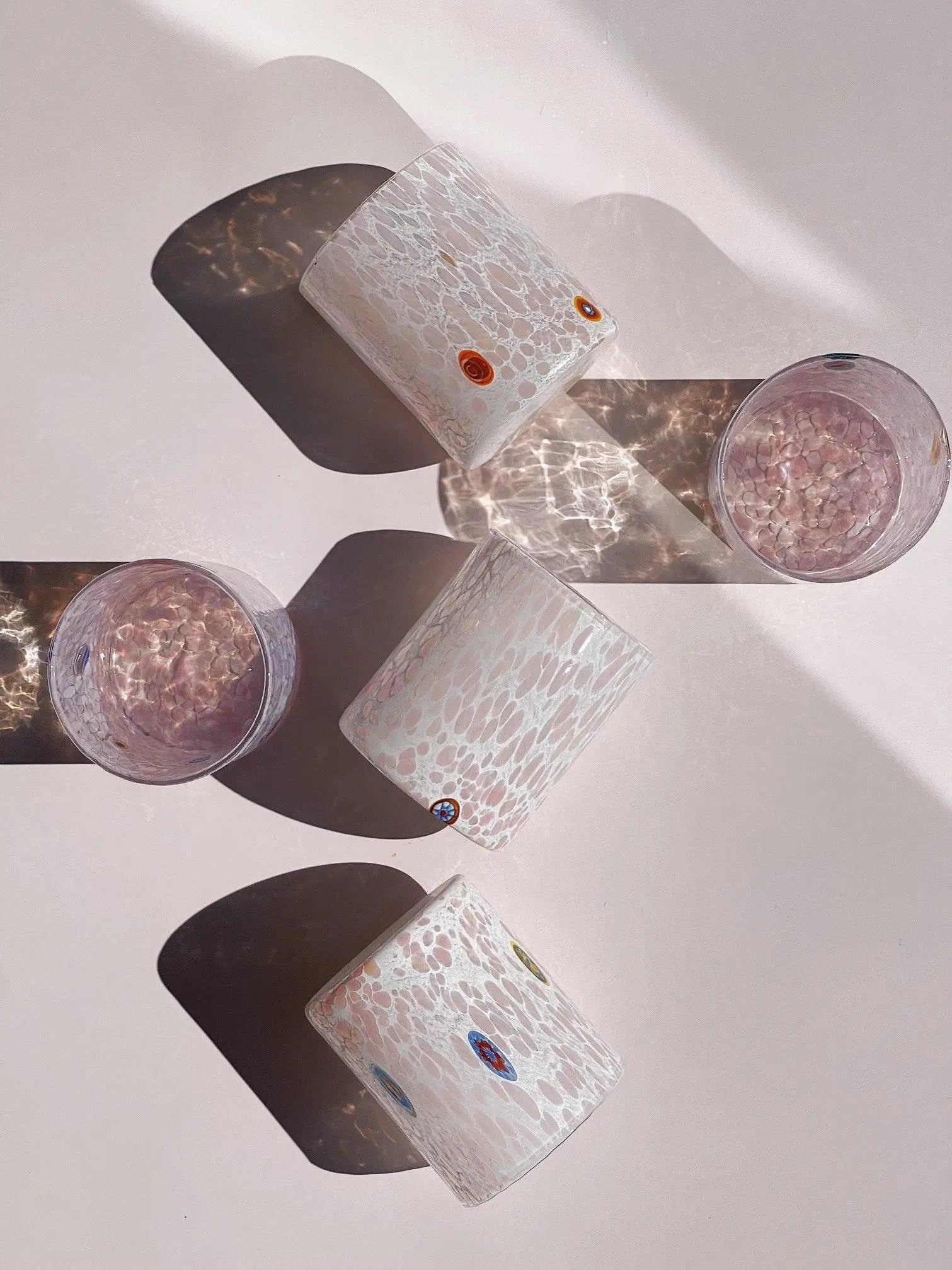 Murano Drikkeglas med flad bund | Hvid/Pink Murano