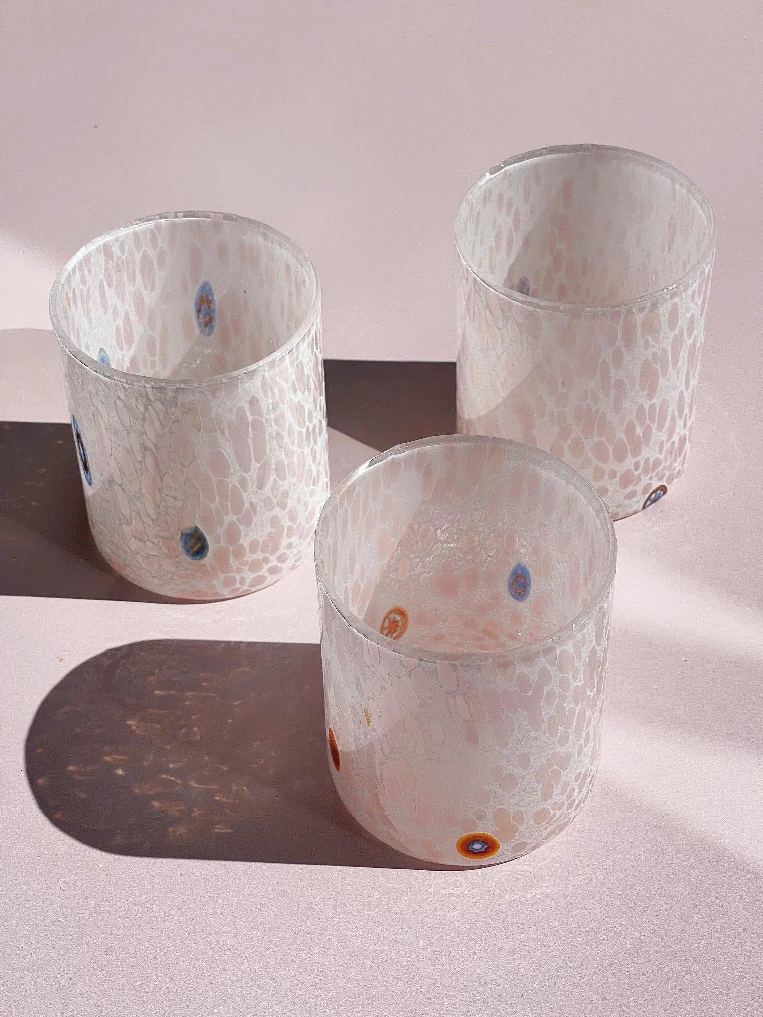 Murano Drikkeglas med flad bund | Hvid/Pink Murano