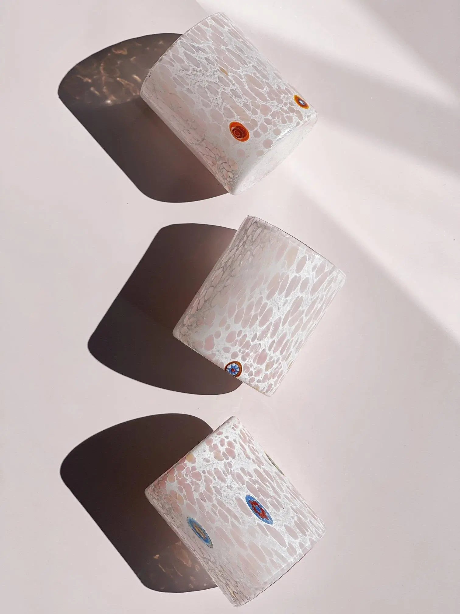 Murano Drikkeglas med flad bund | Hvid/Pink Murano