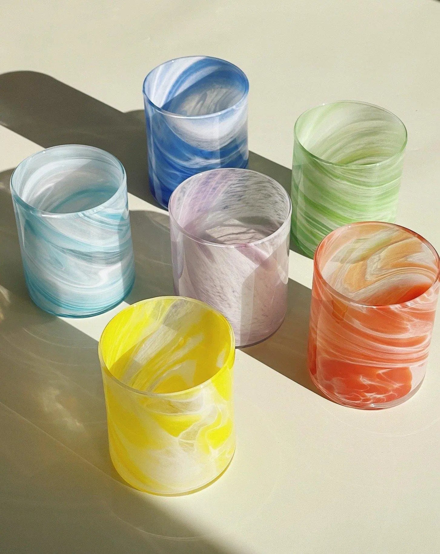 Murano Tumbler Drikkeglas | Blå, lyseblå, lilla, gul, rød og grøn Murano