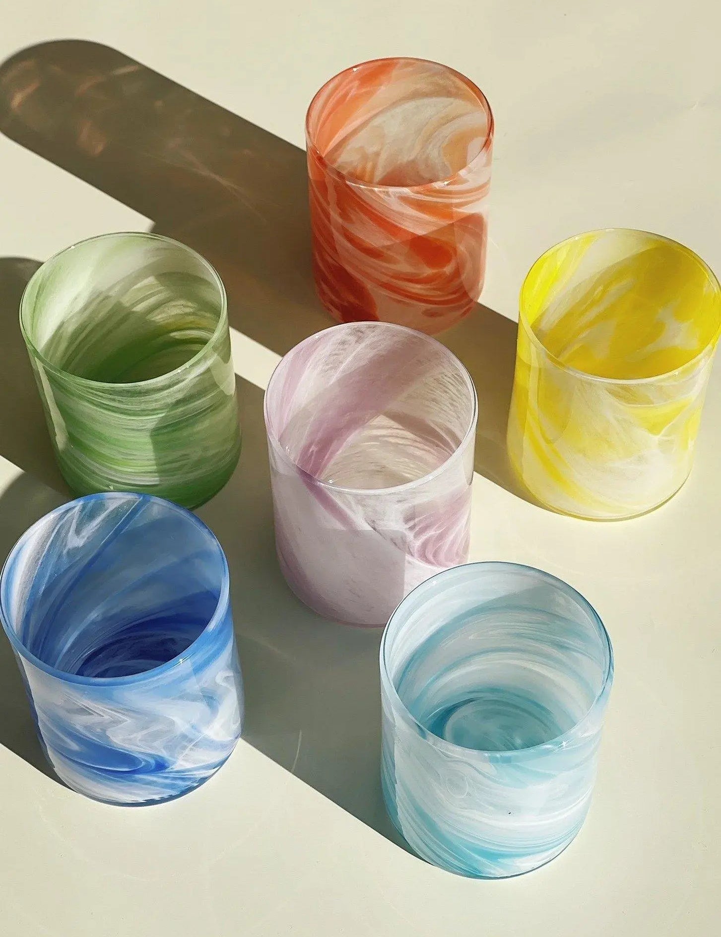 Murano Tumbler Drikkeglas | Blå, lyseblå, lilla, gul, rød og grøn Murano