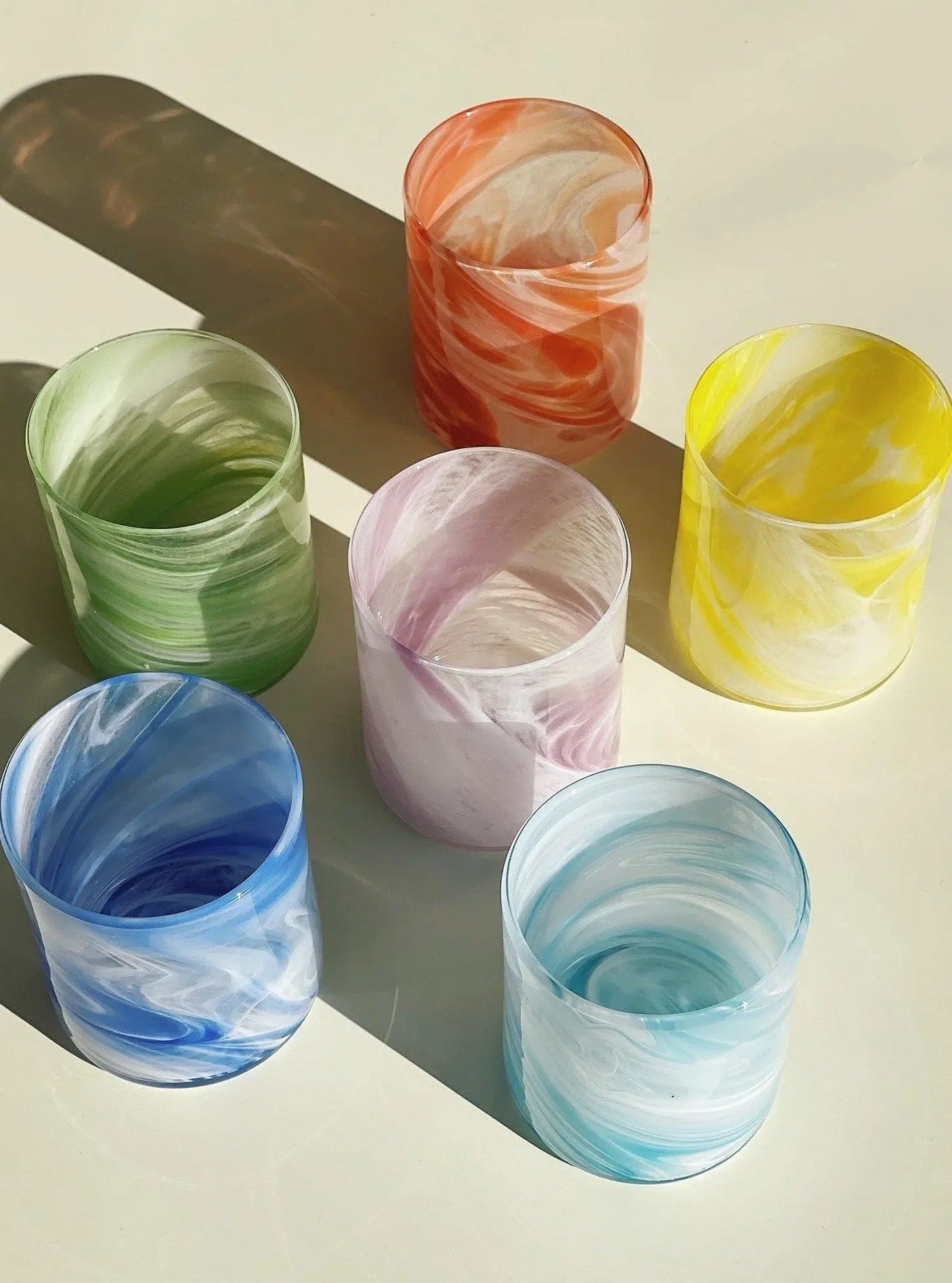 Murano Tumbler Drikkeglas | Blå, lyseblå, lilla, gul, rød og grøn Murano