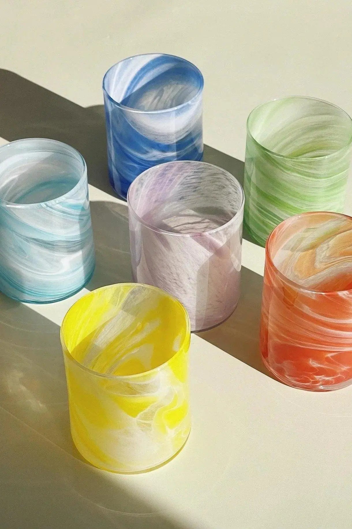 Murano Tumbler Drikkeglas | Blå, lyseblå, lilla, gul, rød og grøn Studio Hafnia