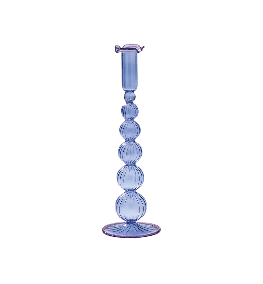 Piped lysestage i glas fra anna + nina | Blå/lilla 30 cm anna+nina