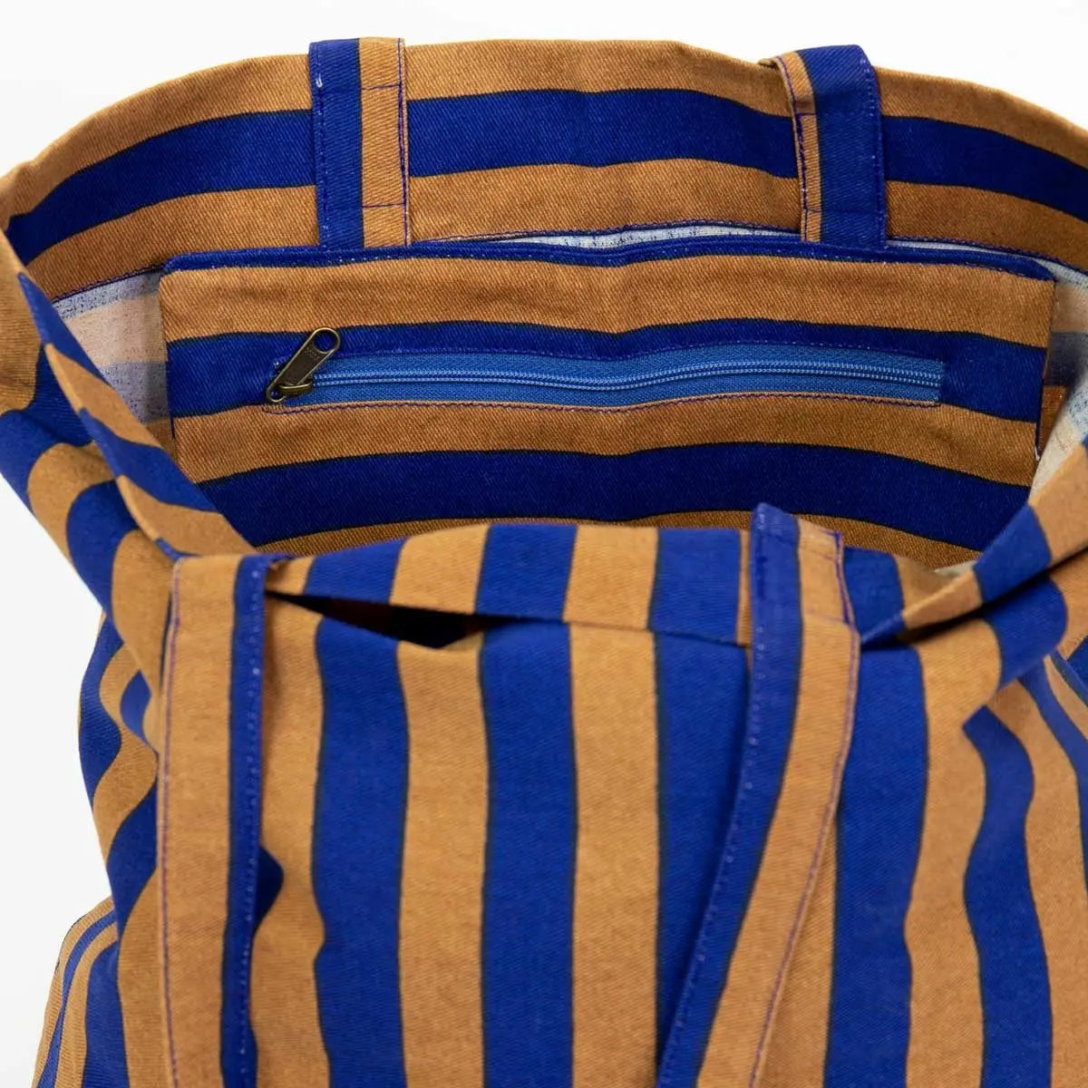 Randa mulepose/taske | Blå/sennepsfarvet stribet Afroart