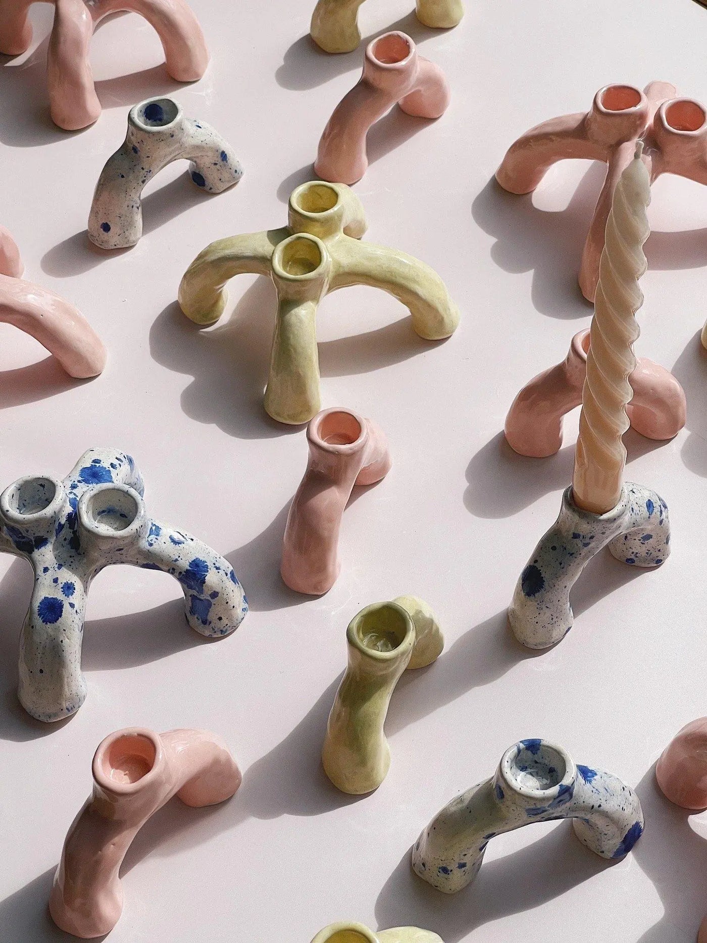 Twin keramik lysestage af Emma Heegaard | Gul Emma Heegaard