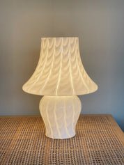 Vintage Murano Mushroom Bordlampe – Hvid Swirl Glas | H26 cm Murano