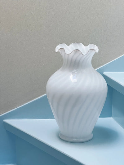 Vintage Murano Swirl Vase | Hvid H34 cm Murano