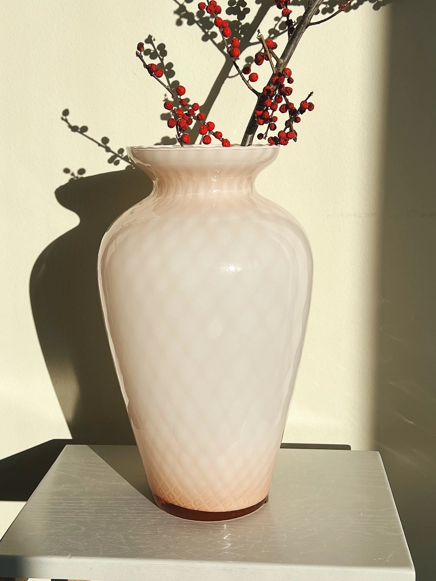 Vintage Murano Vase | Lys Rosa med prikker H34.5 cm Murano