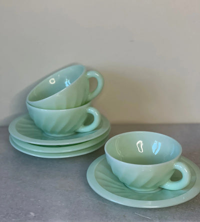 Vintage franske jadeite swirl kopper | Lysegrøn Studio Hafnia
